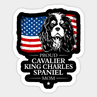 Proud Cavalier King Charles Spaniel Mom American Flag patriotic dog Sticker